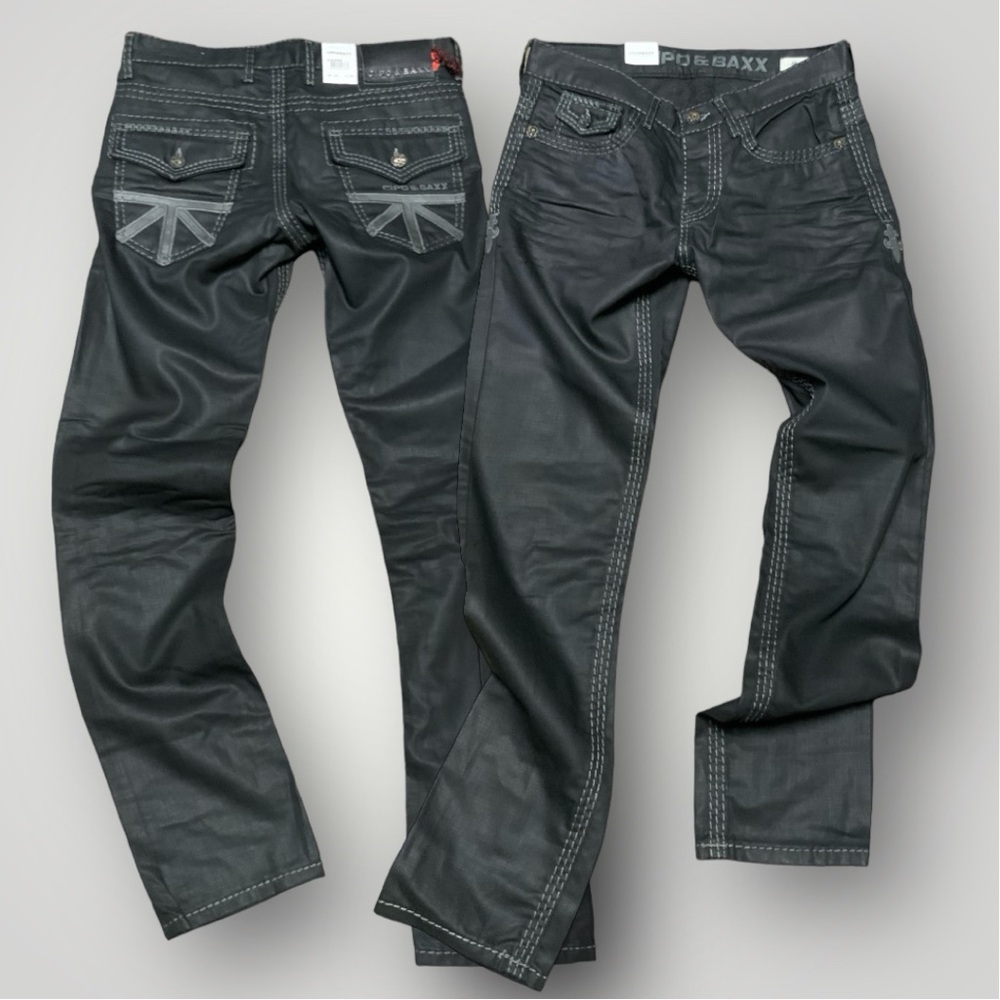 Men's Cipo & Baxx CD295 Coated Black Denim Pants